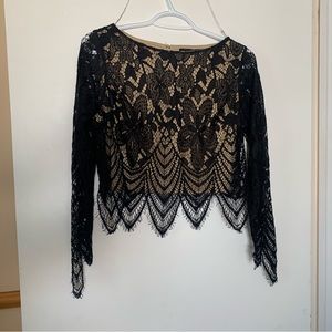 Black and nude long sleeve Guess lace crop-top - Size S